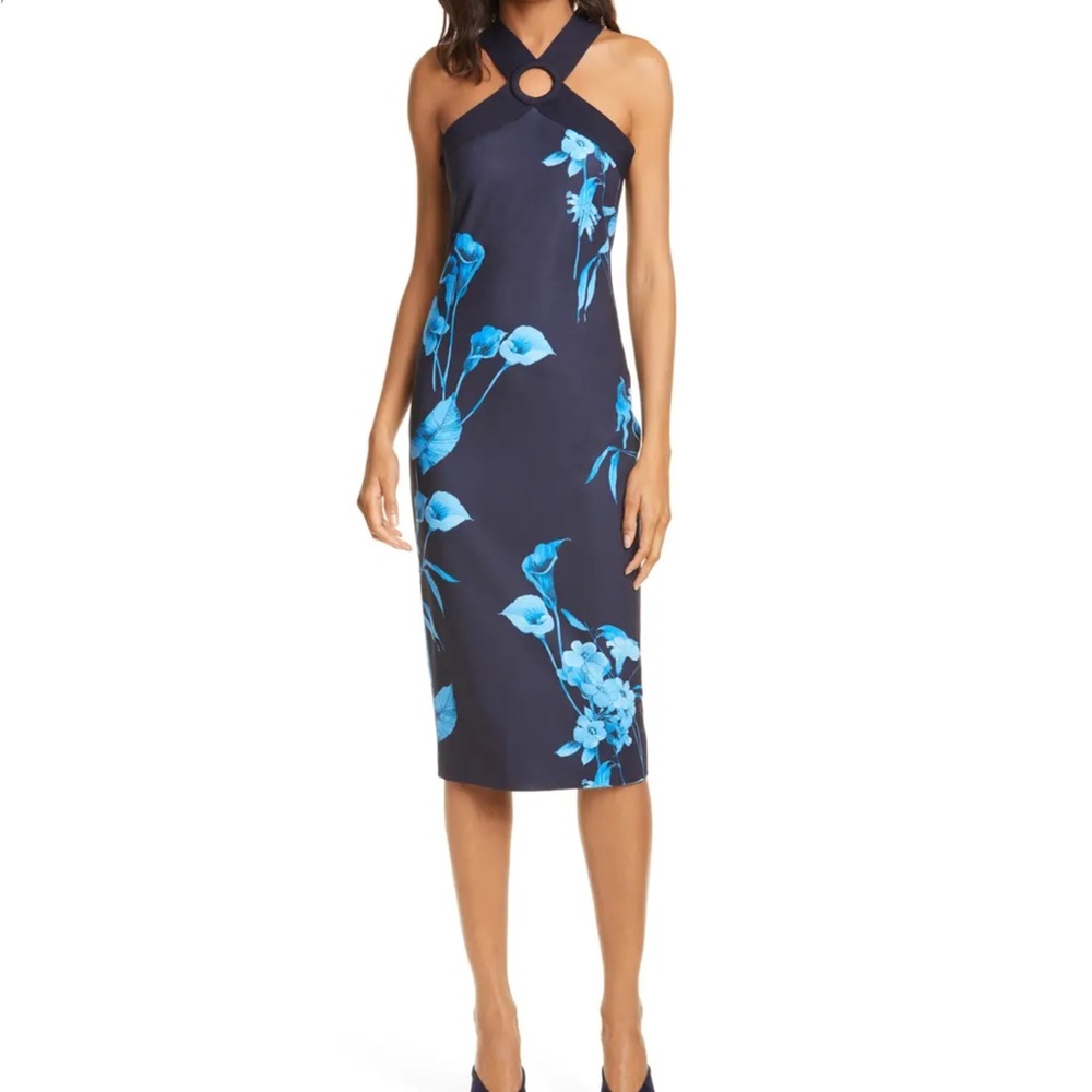 Ted Baker Cosiima Fantasia Dress Size 3 US 8 Women Feminine Halter Ring Floral